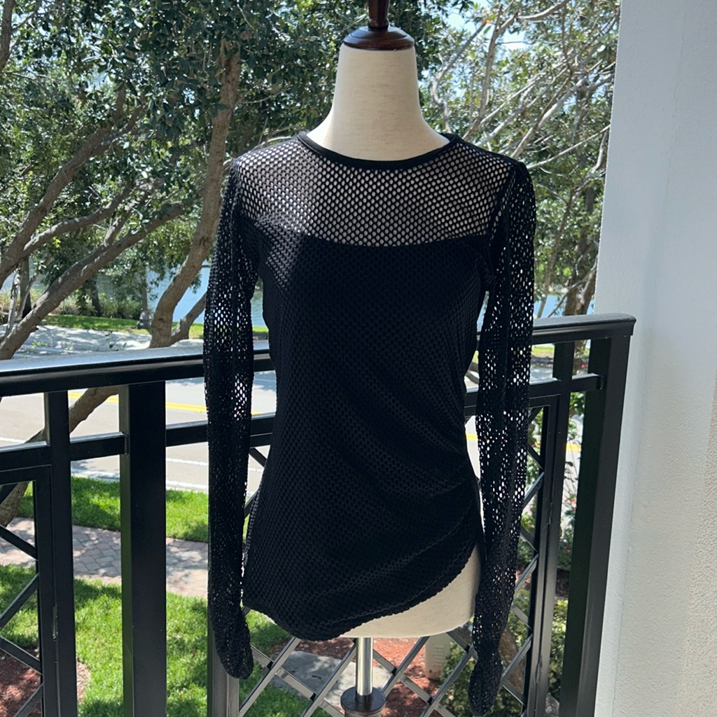 Bailey 44 Black Mesh And Cotton Long Sleeve Top